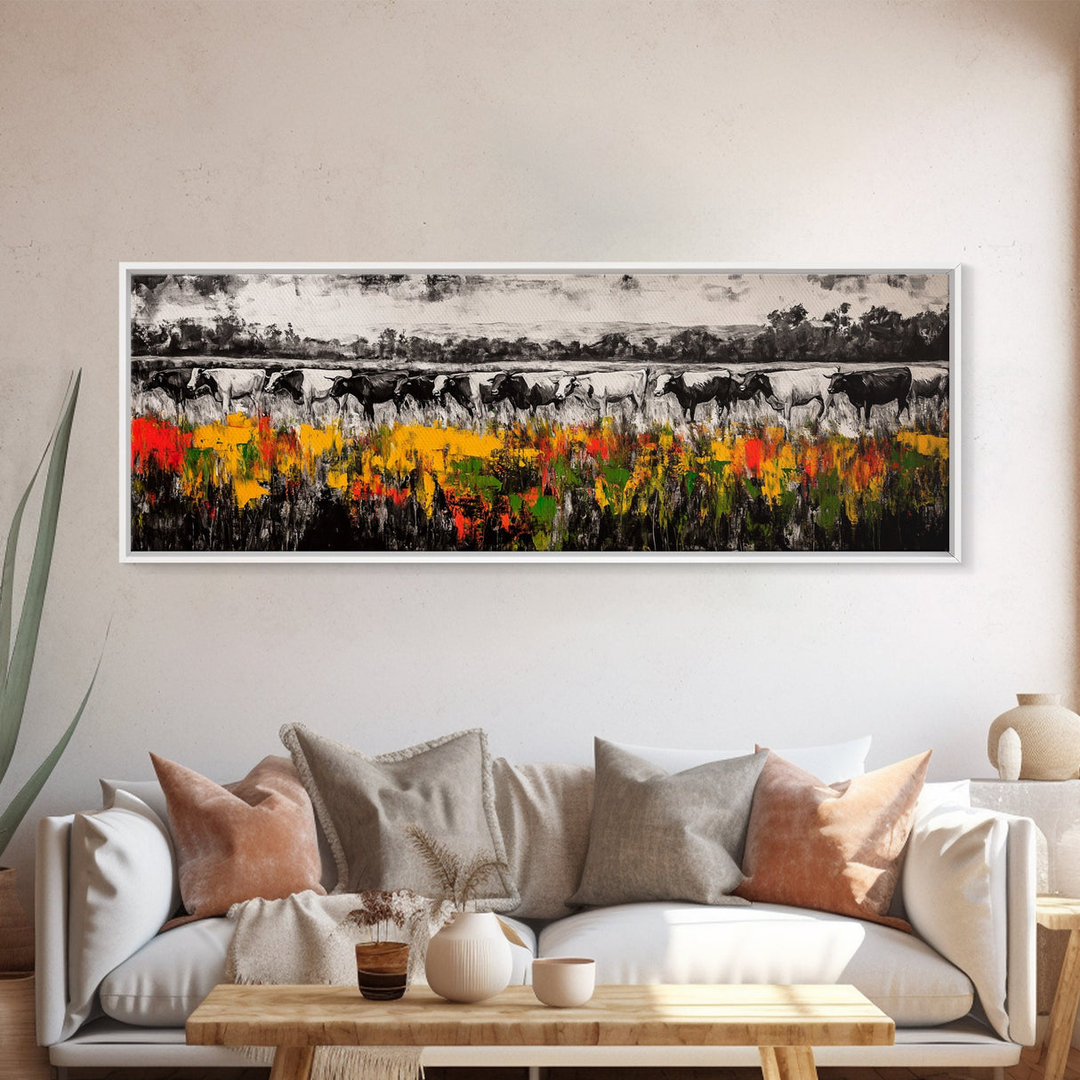 Farmhouse Cows, Rustic Pasture, Country Living, Autumn Wall Art, Framed Canvas Print, Barn Decor, Modern Farmhouse, Boho Home Accent