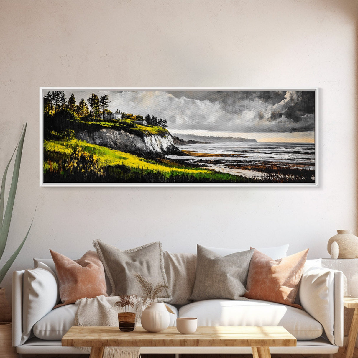 Coastal Cliffs, Stormy Sky, Ocean Waves, Canvas Print, Seascape Wall Art, Nautical Painting, Bedroom Decor, Coastal Home Accent
