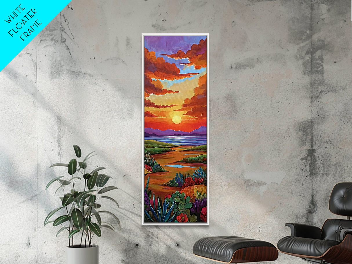 Sunset Field, Desert Painting, Framed Canvas Print, colorful desert horizon landscape wall art, autumn tones, boho entryway accent
