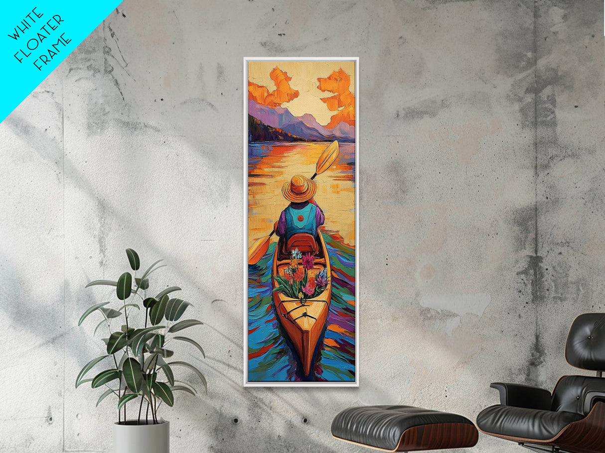 Kayak, Lake, Adventure, Nature, Canvas Print, vibrant kayak art, mountain lake wall decor, boho adventure artwork, outdoor living room