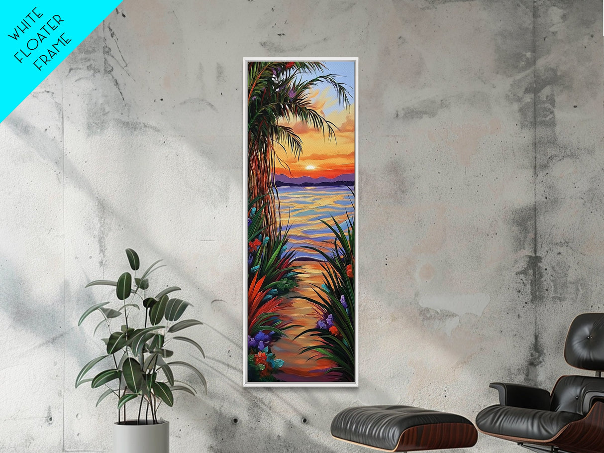 Tropical, Sunset, Pathway, Dreamscape, Canvas Print, dreamy tropical sunset pathway, vacation vibe boho art, living room or bedroom wall art