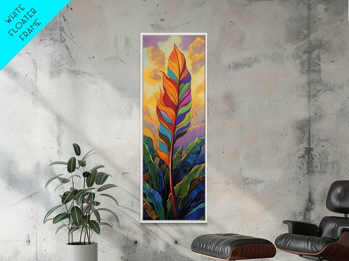 Rainbow, Leaf, Botanical, Sunset, Framed Canvas Print vibrant tropical plant wall decor boho botanical kitchen wall art nature lovers gift