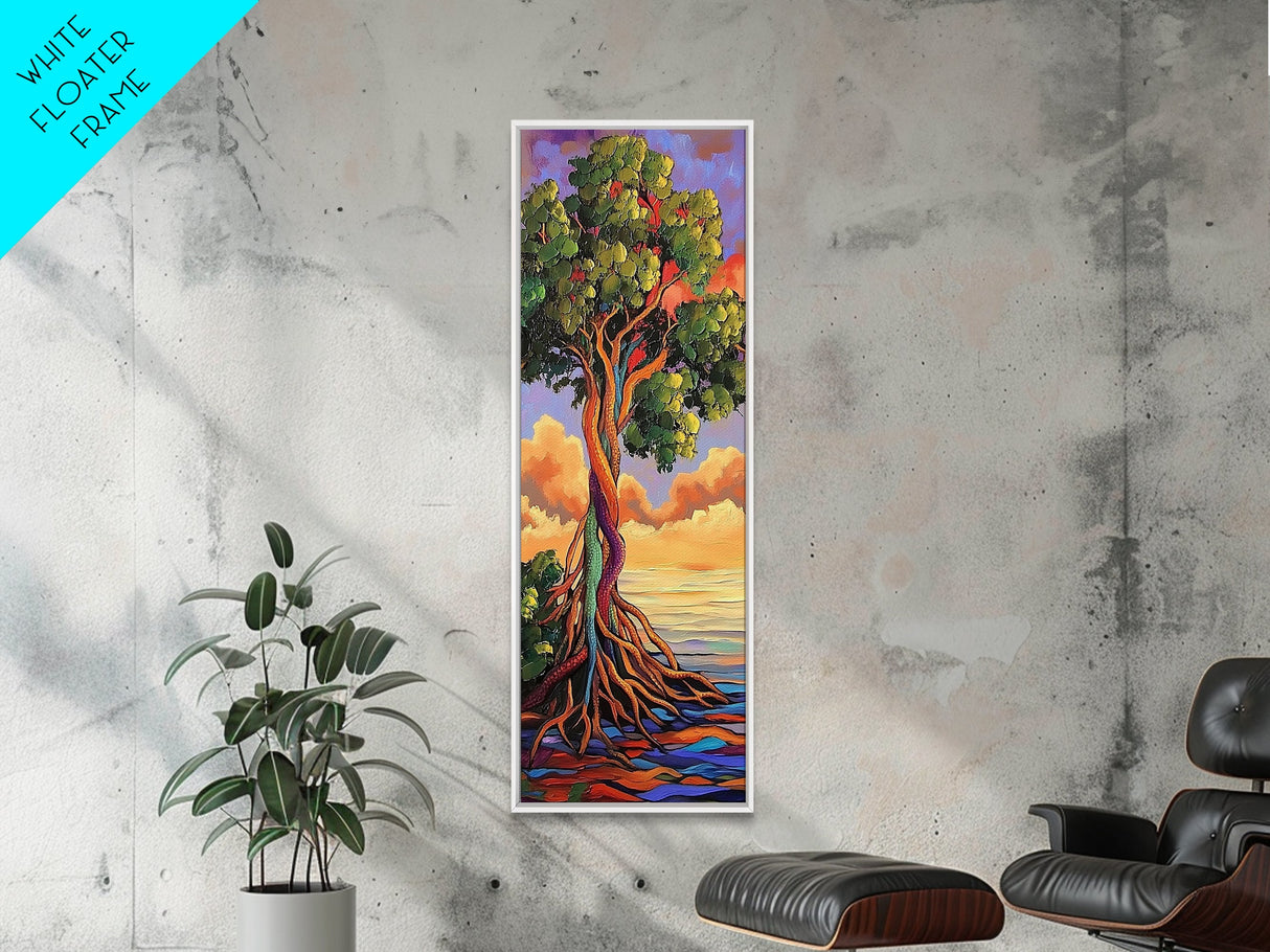 Tree, Roots, Vibrant, Landscape, Framed Canvas Print mystical rainbow tree artwork colorful nature themed office wall art spiritual gift