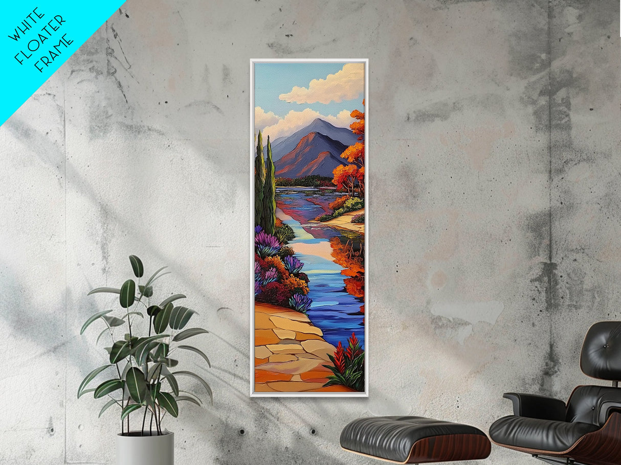 Scenic, Autumn, River, Tranquility, Framed Canvas Print with colorful fall reflections, rustic country wall art, cabin art, office decor