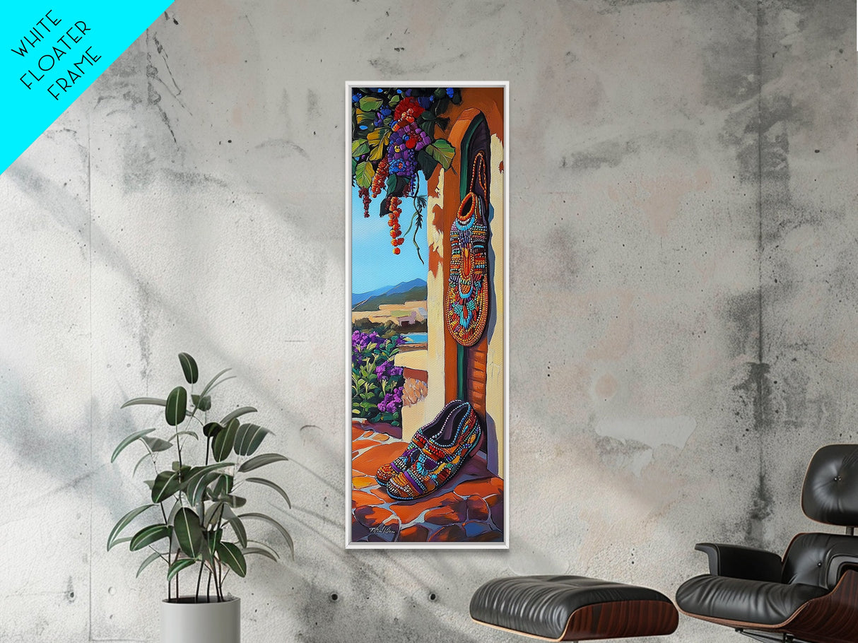 Shoes, Beads, Southwest, Colorful Beaded Footwear Canvas Print, Rustic Southwestern Decor, Entryway Wall Art, Boho Mexican Style