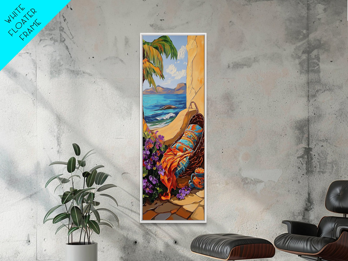 Hammock, Ocean, Palm Tree, Relaxing Coastal Hammock Canvas Print, Boho Summer Art, Seaside Retreat Wall Decor, Bedroom or Lounge