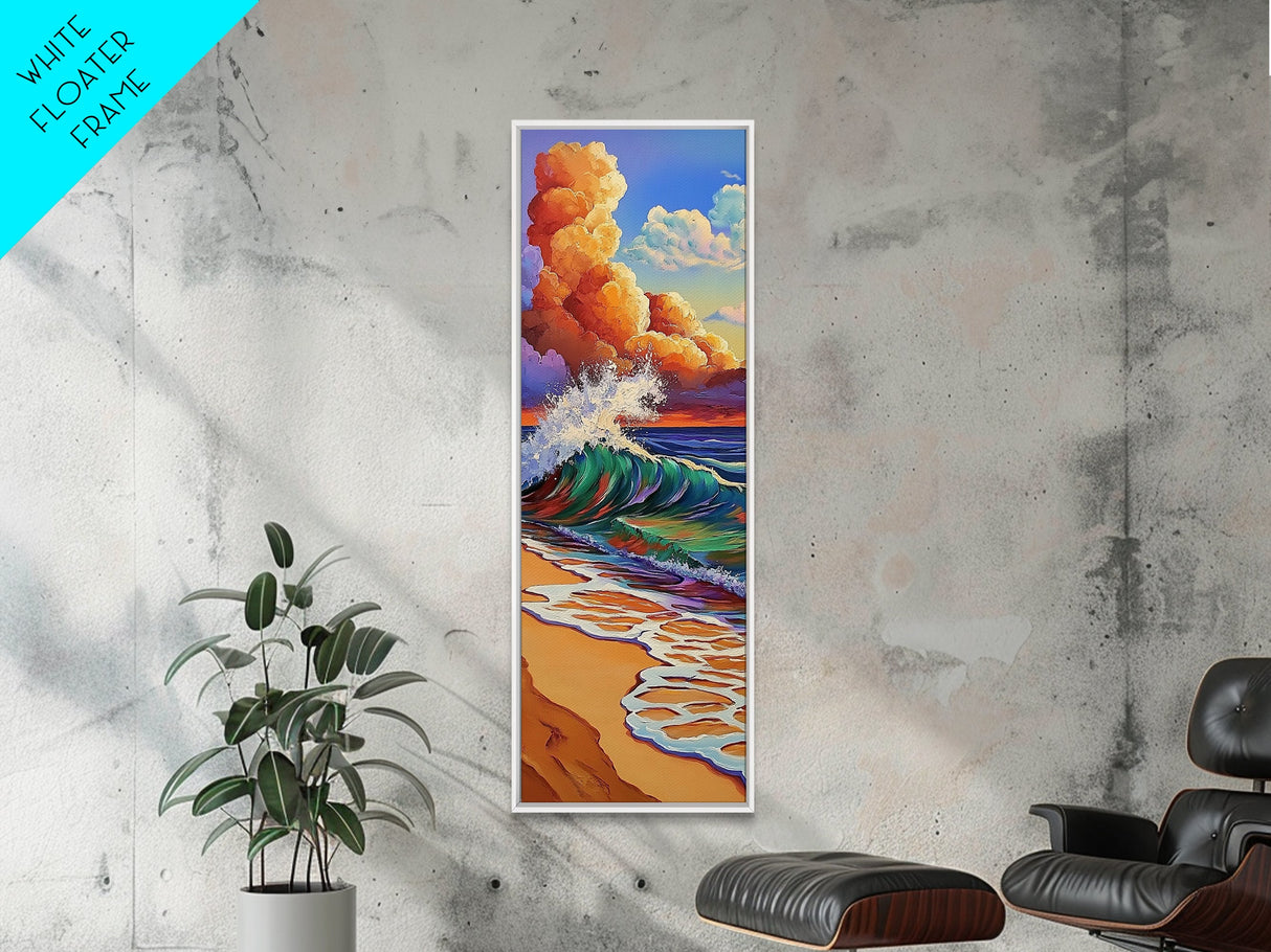 Wave Surf, Sunset, Canvas Print, Vibrant crashing wave at sunset painting, beach lover decor, bold coastal art, beach house wall art