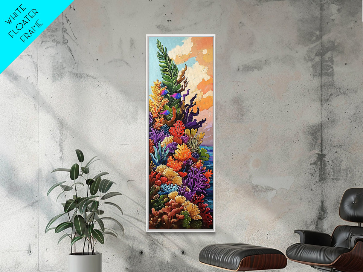 Tropical Coral Reef Fish, Canvas Print Vibrant ocean nursery decor, undersea reef painting, coastal home accent, tropical boho style artwork