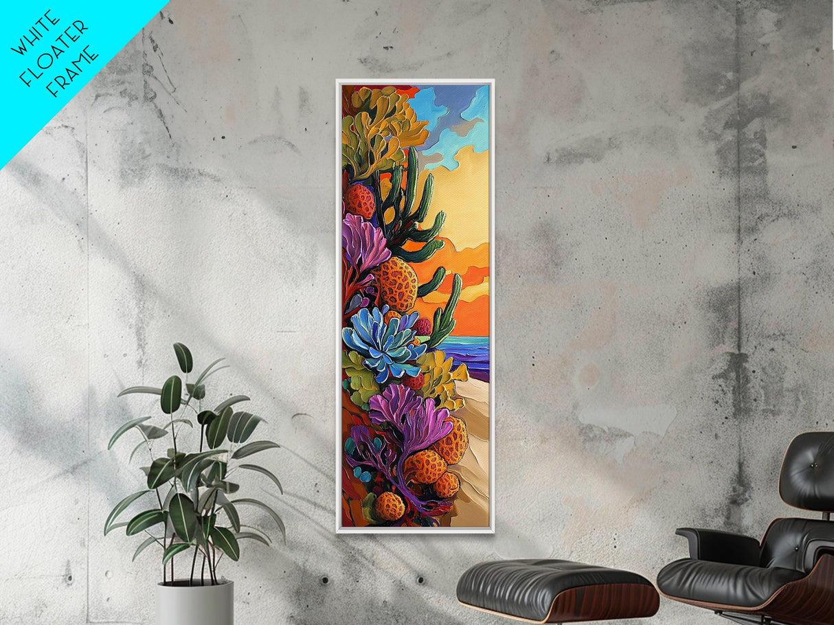 Sunset Desert Plants Cactus, Canvas Print Autumn desert landscape art, bohemian southwest vibes, living room wall art, bold nature textures