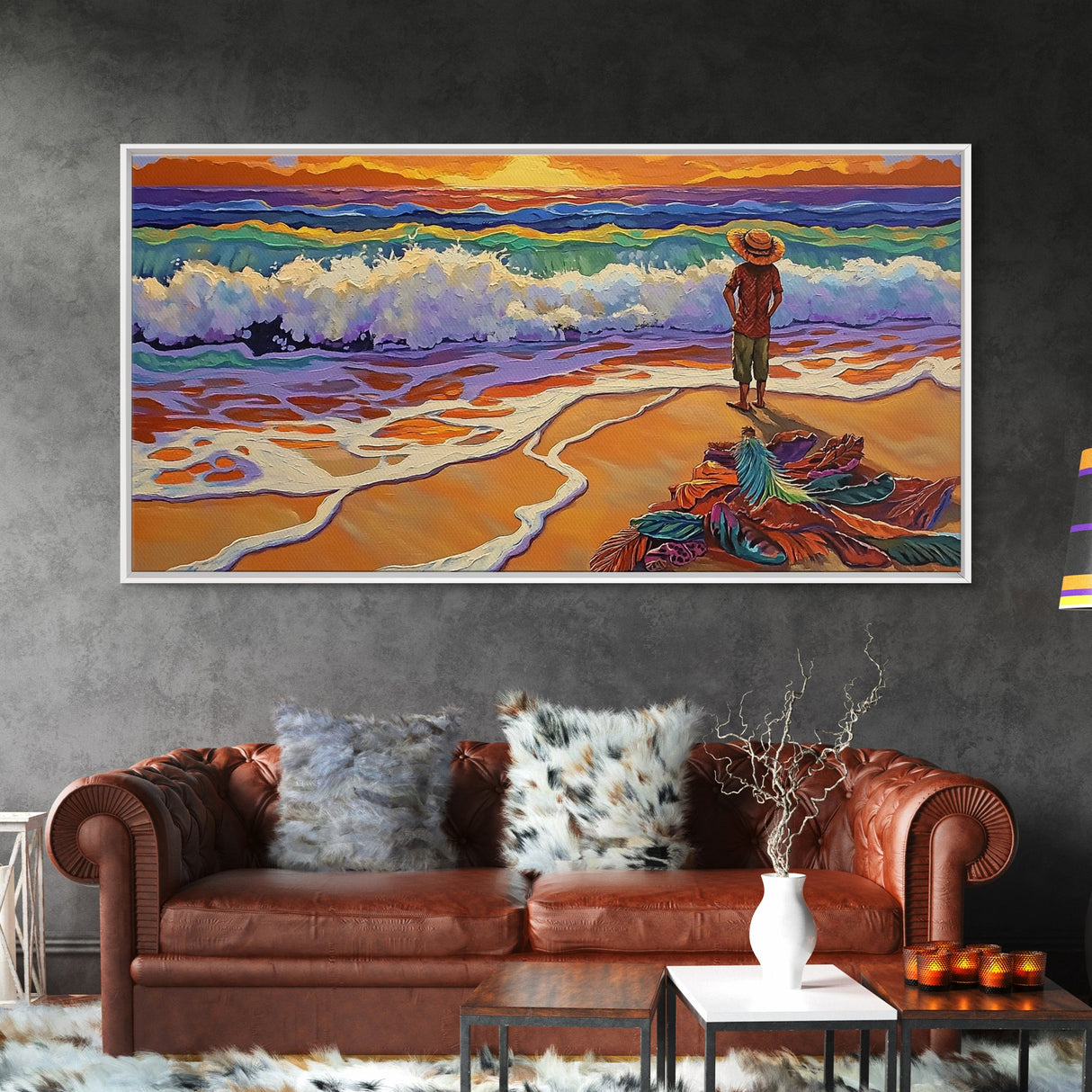 Sunset Ocean, Solitude, Framed Canvas Print, Peaceful Beach Sunset Art, Serene Mindfulness Coastal Decor, Zen Living Room Artwork
