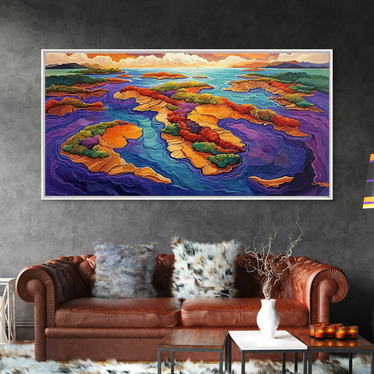 Sunset Island, Vibes, Tropical, Canvas Print, coastal landscape wall art, tropical home decor, beach house art, colorful ocean print