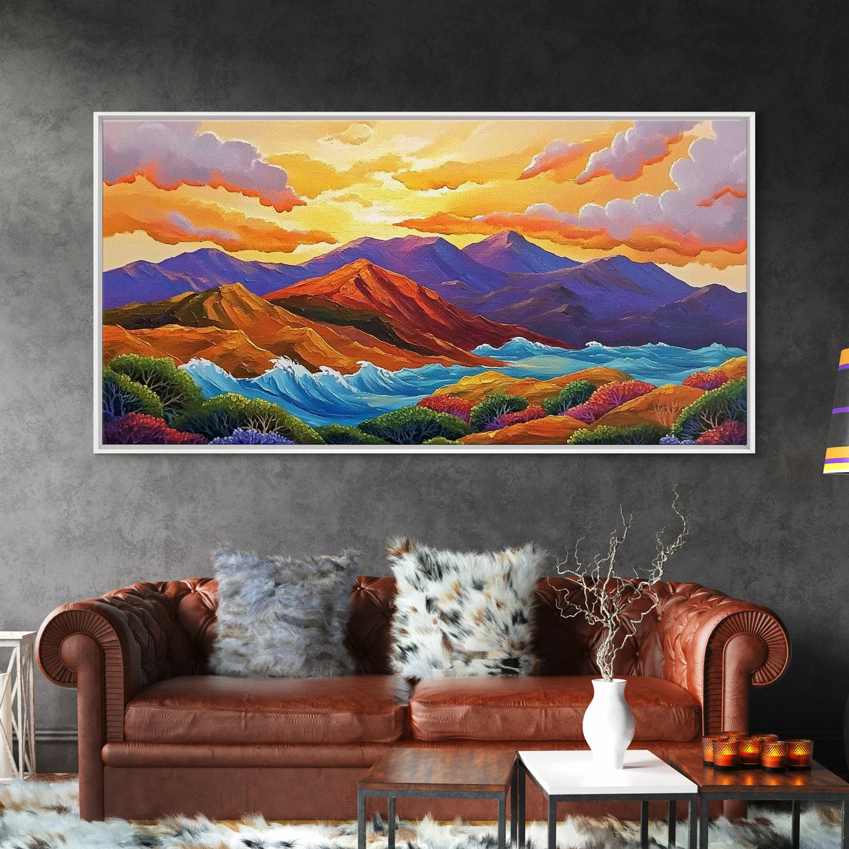 Sunset Ridge, Ocean Breeze, Autumn Mountains, Canvas Print, Warm Fall Wall Art, Rustic Living Room, Earthy Nature Artwork