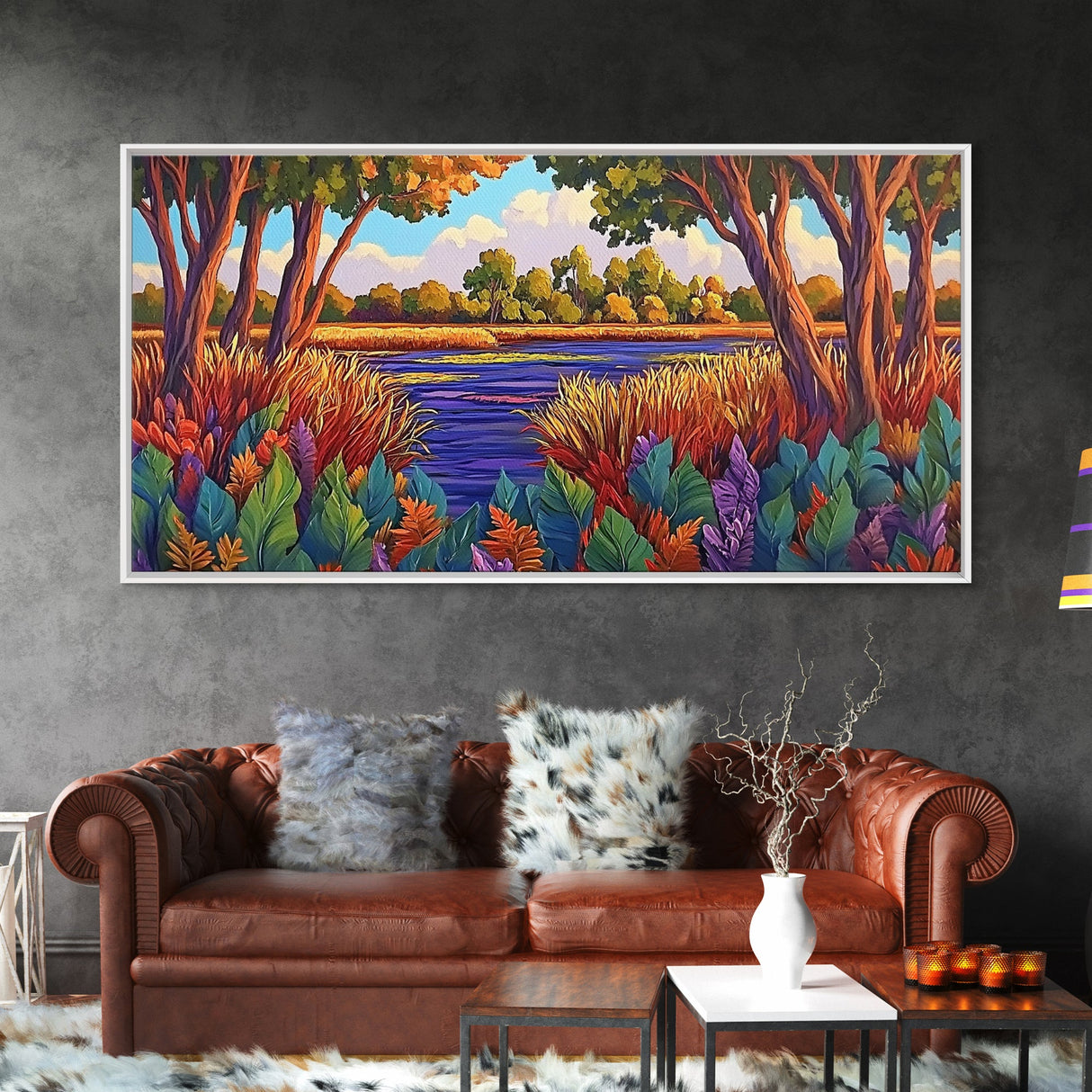 Autumn River, Landscape, Tranquil, Framed Canvas Print, fall river landscape, Entryway Wall Art, autumn colors, nature decor