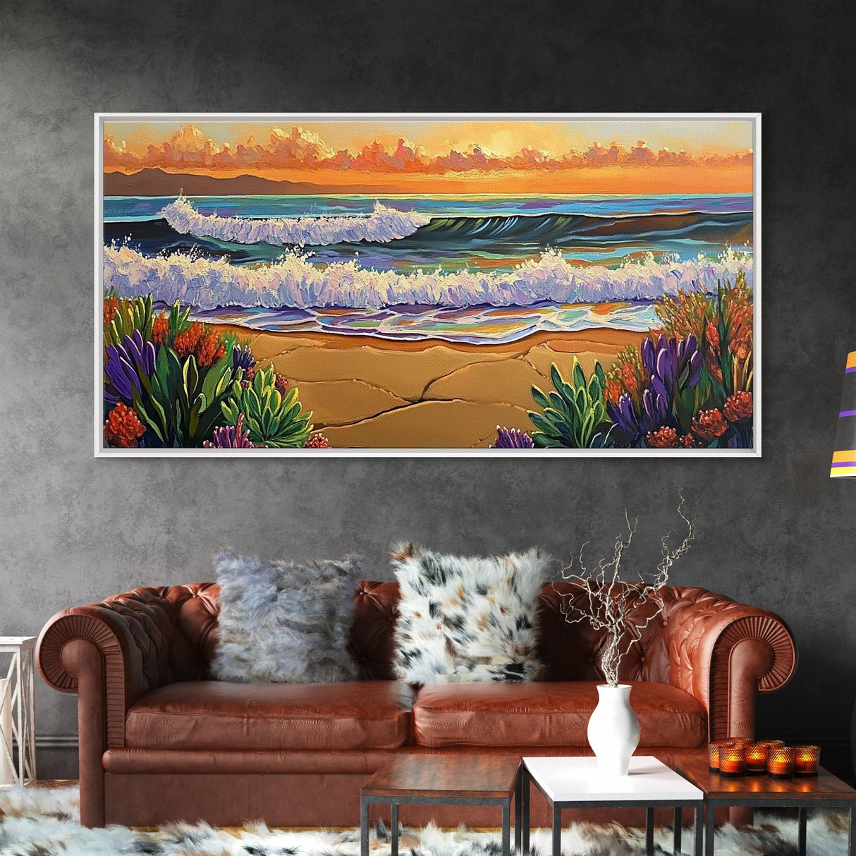 Ocean Sunset, Waves, Coastal, Canvas Print, ocean waves at sunset, Coastal Wall Art, vibrant seascape decor, beach house art