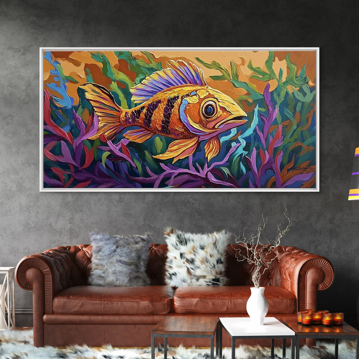 Fish Ocean, Bold, Art, Canvas Print, vibrant tropical fish, Bathroom Wall Art, nautical ocean art, kids beach decor, coastal painting