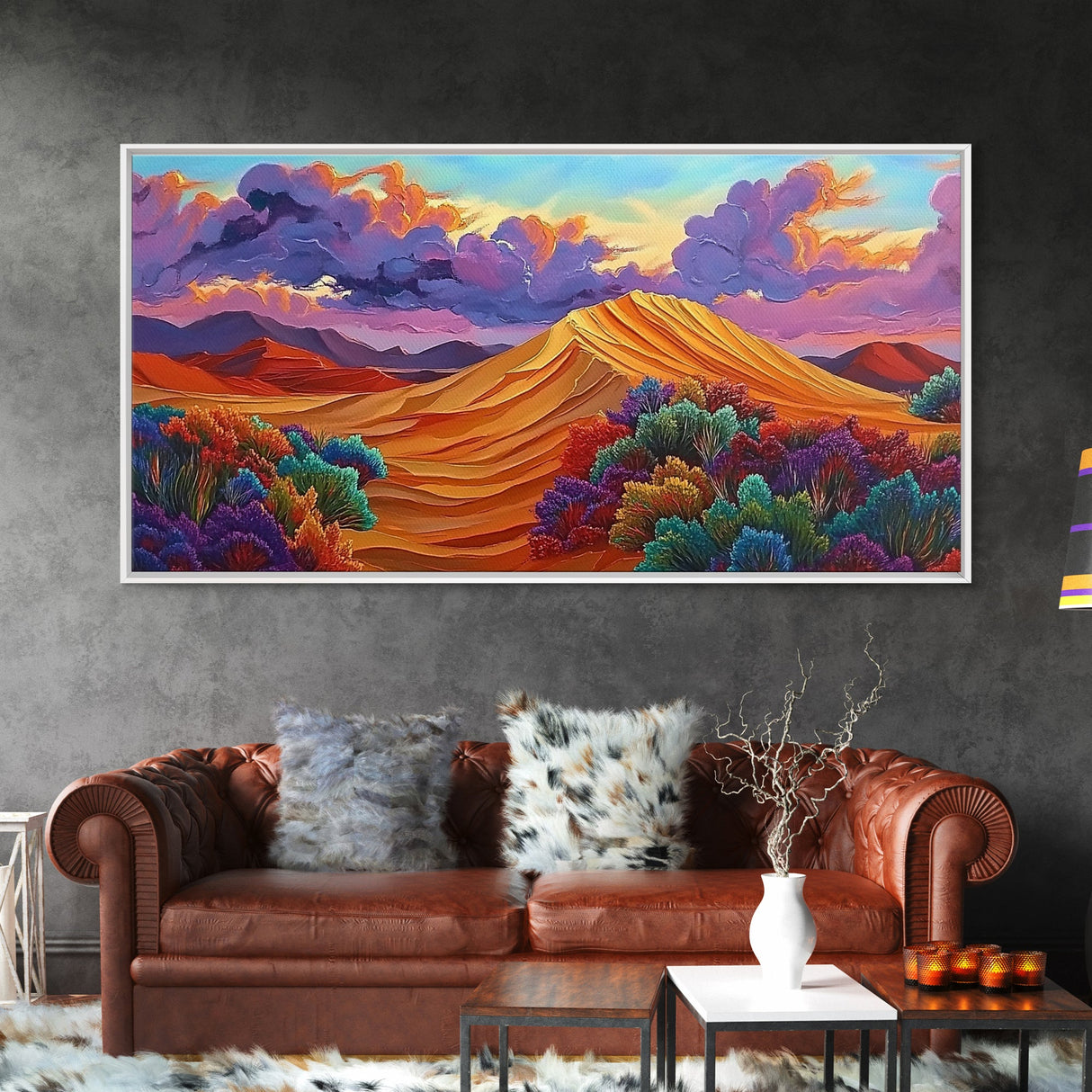 Sand Mountain, Clouds Sunset, Canvas Print, vibrant desert, mountain landscape, dusk dramatic sky, Autumn Decor, Boho Living Room