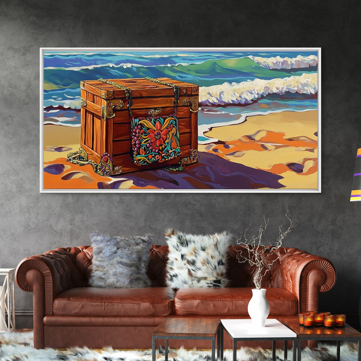 Treasure Chest, Beach Art, Ocean Waves, Nautical Decor, Coastal Wall Art, Seaside Aesthetic, Canvas Print, Living Room Wall Art