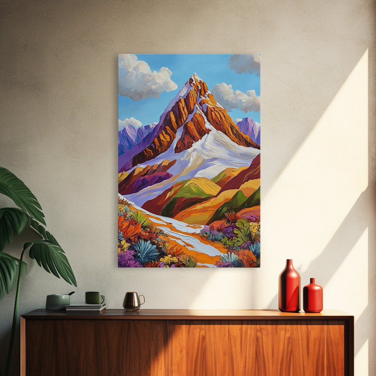 Mountain Peak, Snowy Landscape, Autumn Vibes, Nature Escape, Framed Canvas Print, Boho Wall Art, Fall Mountainscape, Living Room Wall Art