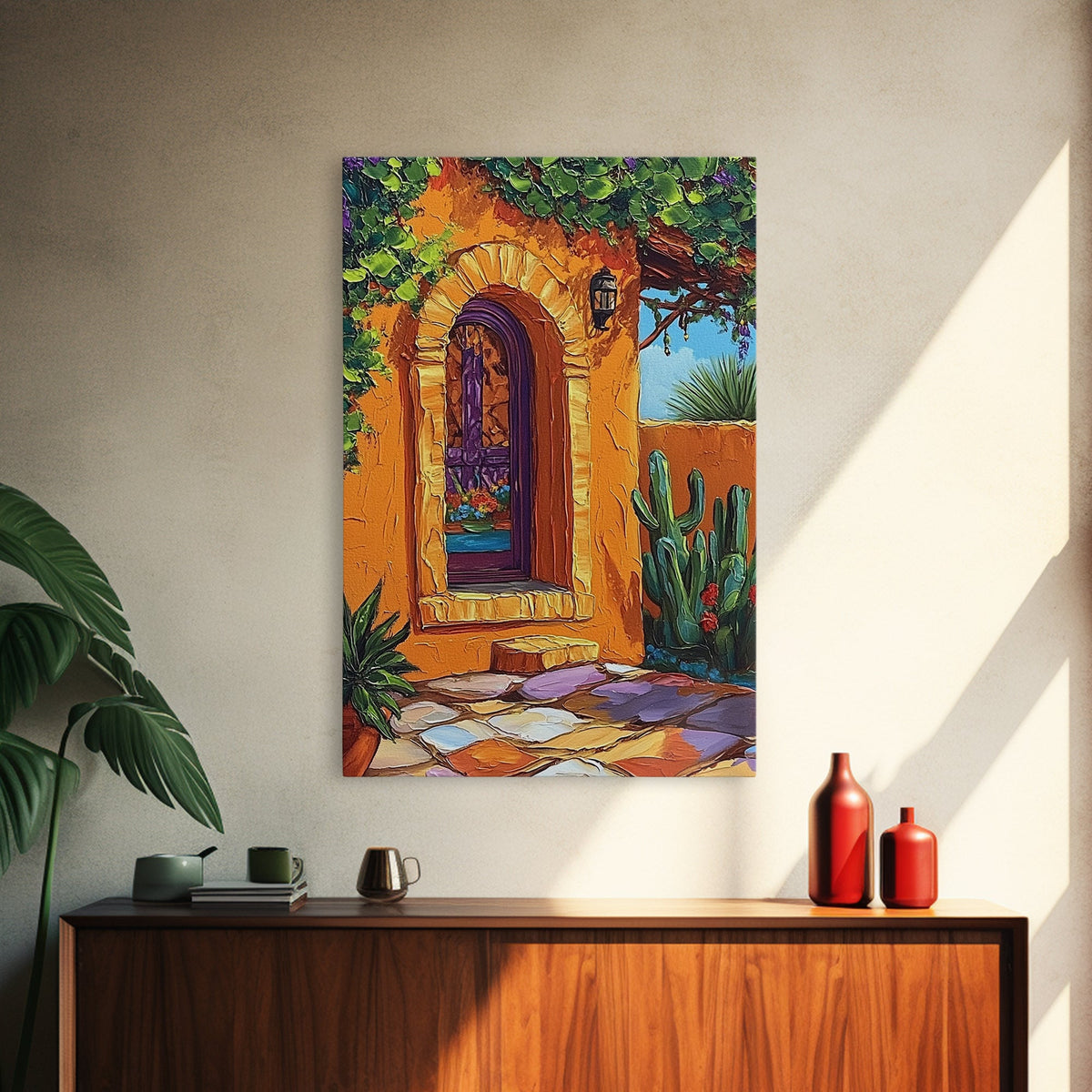 Spanish Doorway Scene, Rustic Home Art, Desert Vibes, Warm Entryway Decor, Framed Canvas Print, Southwestern Kitchen Wall Art