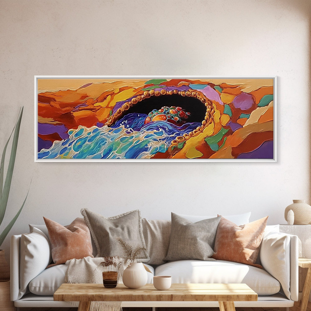 Hidden Treasure Cave, Ocean Fantasy Art, Canvas Print, Bold Coastal Decor, Colorful Kids Room Wall Art, Surreal Beach Style