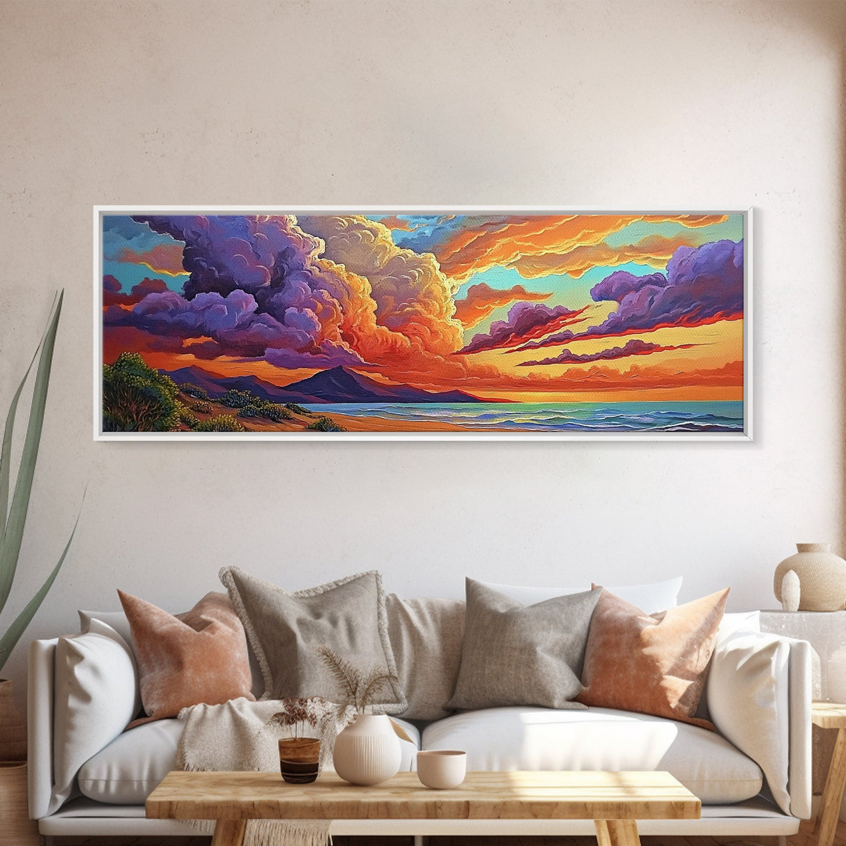 Stormy Sunset, Coastal Skies, Mountain Ocean View, Dramatic Cloudscape, Canvas Print, Living Room Wall Art, Landscape Statement Art