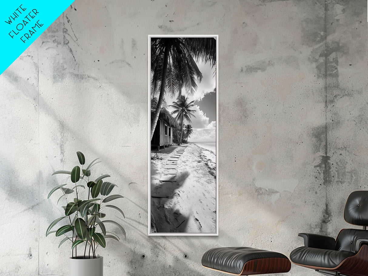 Tropical Beach Path, Palm Trees, Coastal Escape, Island Cabin, Relaxing Vibes, Framed Canvas Print, Living Room Wall Art, Boho Coastal Decor