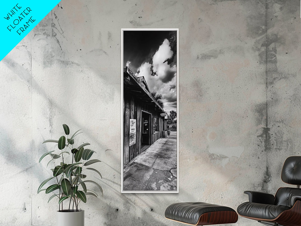 Western Saloon, Rustic Storefront, Desert Vibes, Black and White Photography, Framed Canvas Print, Man Cave Art, Americana Wall Style