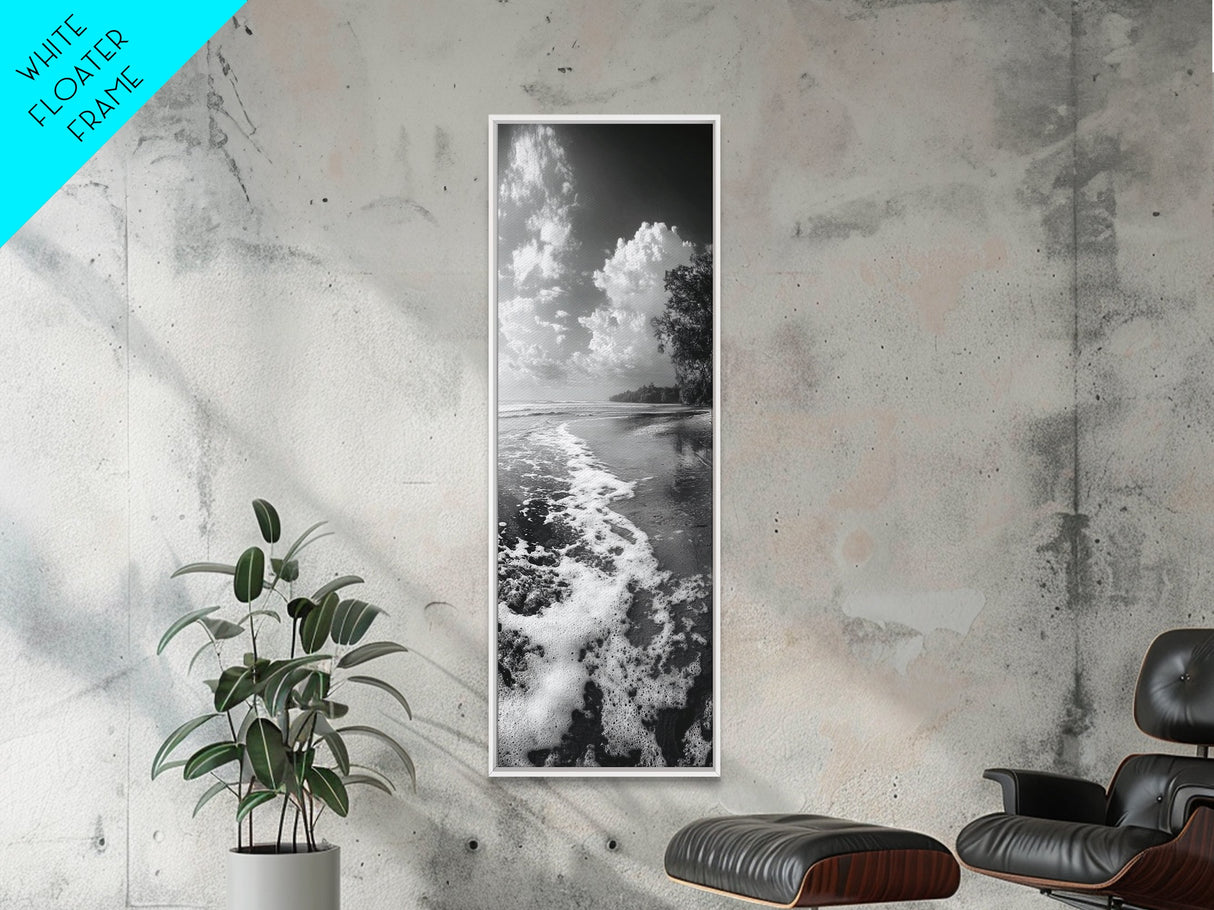 Ocean Shoreline, Coastal Decor, Beach Serenity, Nautical Style, Tranquil Scene, Framed Canvas Print, Bathroom Wall Art, Modern Beach Aesthetic
