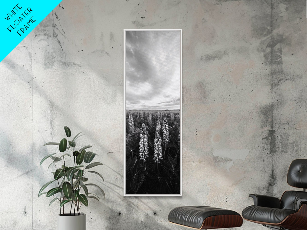 Lupine Field, Blooming Flowers, Meadow Horizon, Framed Canvas Print, Botanical Wall Art, Bedroom Decor, Nature-Inspired, Boho Floral Art