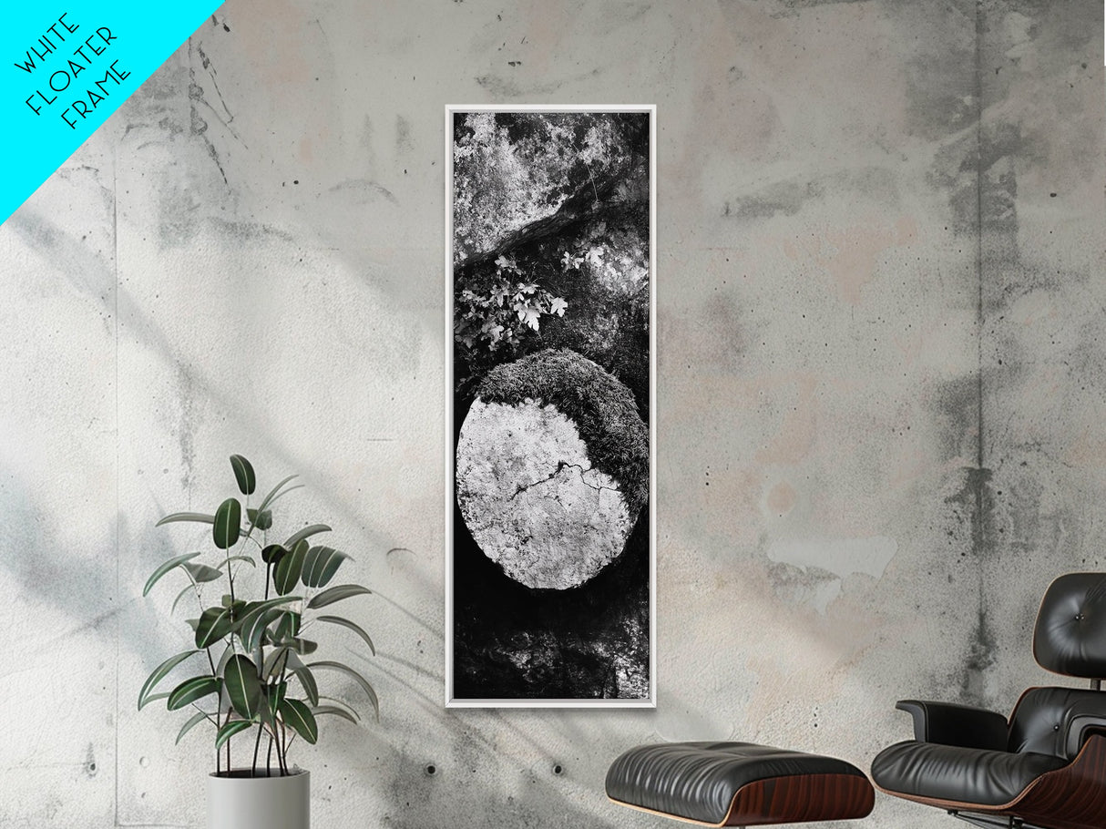 Zen Circle Stone, Forest Texture, Nature Balance, Canvas Print, Rustic Bathroom Decor, Earthy Wall Art, Minimalist Natural Style