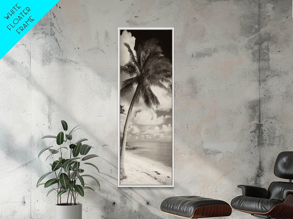 Tropical Palm Tree, Seaside Tranquility, Island Breeze, Framed Canvas Print, Bathroom Wall Art, Boho Beach Decor, Coastal Vibes