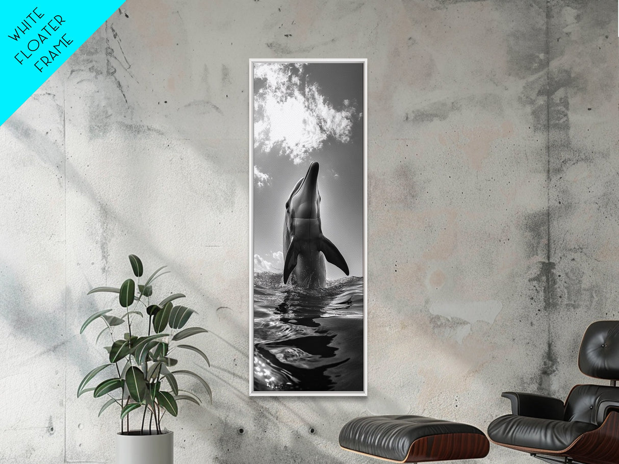 Dolphin Splash, Ocean Play, Marine Wildlife, Canvas Print, Coastal Bathroom Wall Art, Animal Lover Decor, Minimalist Ocean Scene