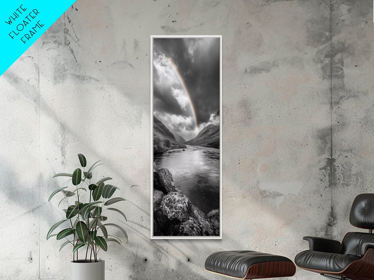 Rainbow Valley, Moody Skies, Stormy Horizon, Highland River, Framed Canvas Print Autumn Wall Decor, Scandinavian Nature Art, Living Room Accent