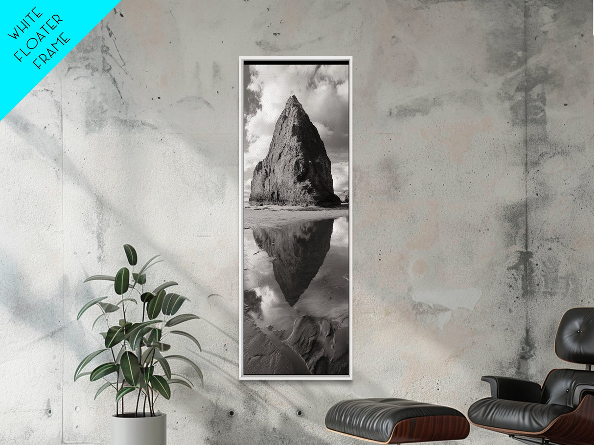 Monolith Reflection, Coastal Rock, Dramatic Seascape, Tidal Pool, Nature Inspired Framed Canvas Print, Modern Hallway Wall Art