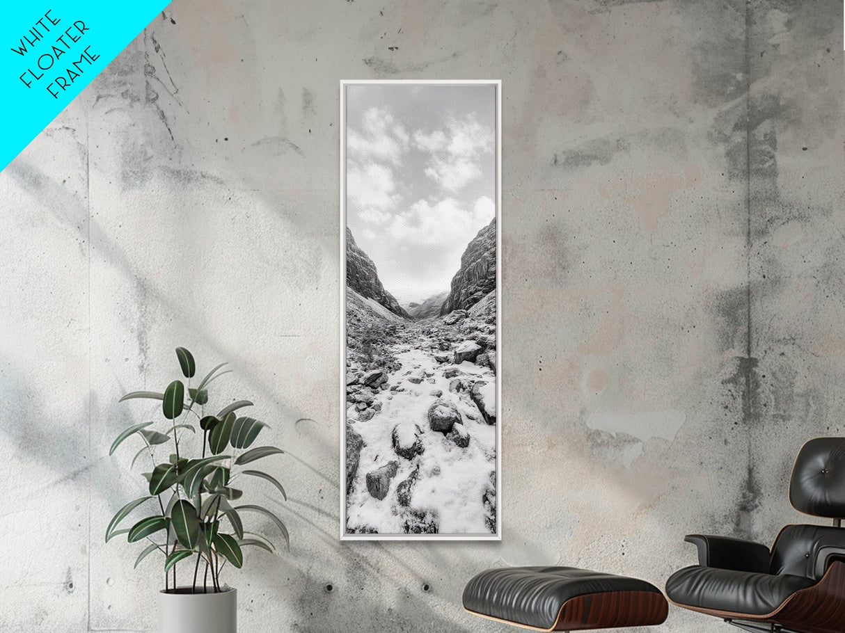 Snowy Pass, Winter Hike, Rocky Trail, Framed Canvas Print, Nature Lover Gift, Minimalist Mountain Art, Bedroom Wall Decor, Living Room Decor