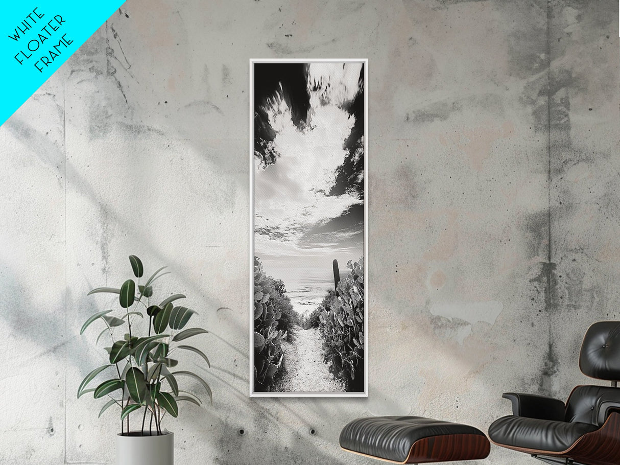Ocean Pathway Cactus, Seaside Nature Trail, Coastal Vibes, Desert Beach Mix, Framed Canvas Print, Entryway Art, Nature Lover Gift