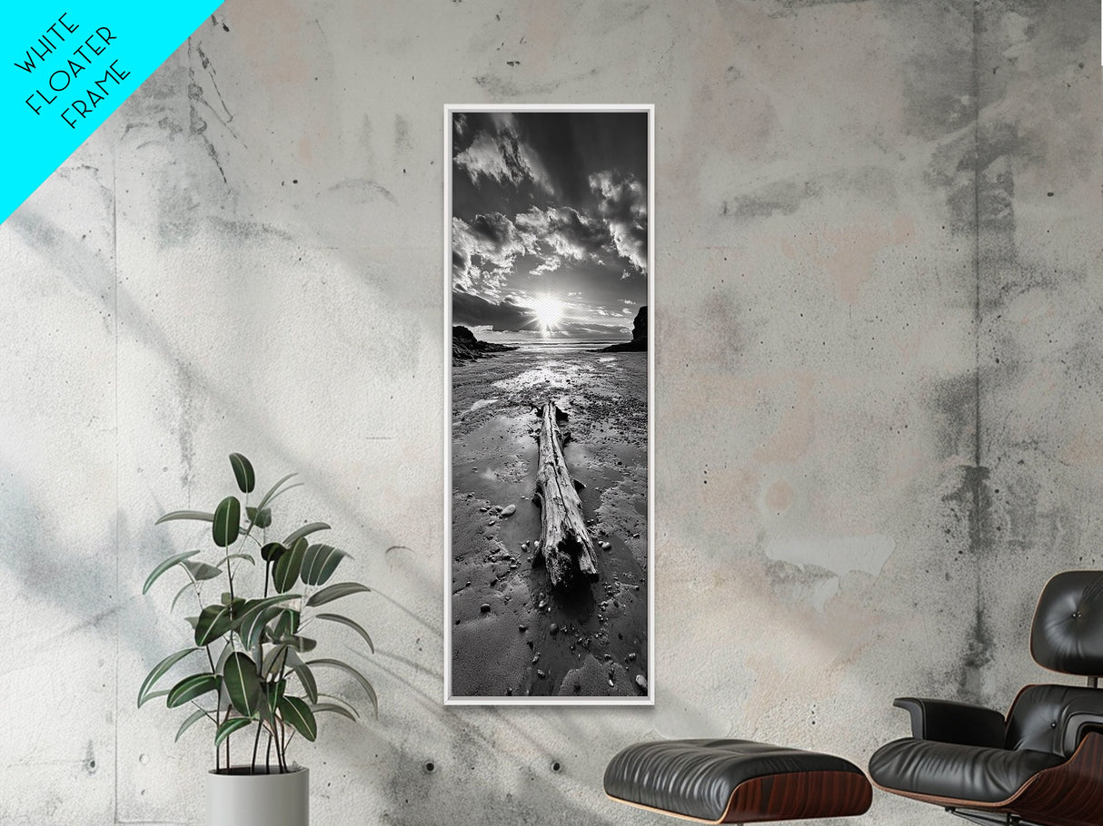 Driftwood Beach, Sunset Tide, Ocean Glow, Canvas Print, Fall Coastal Wall Art, Serene Nature Photography, Tranquil Living Room Decor