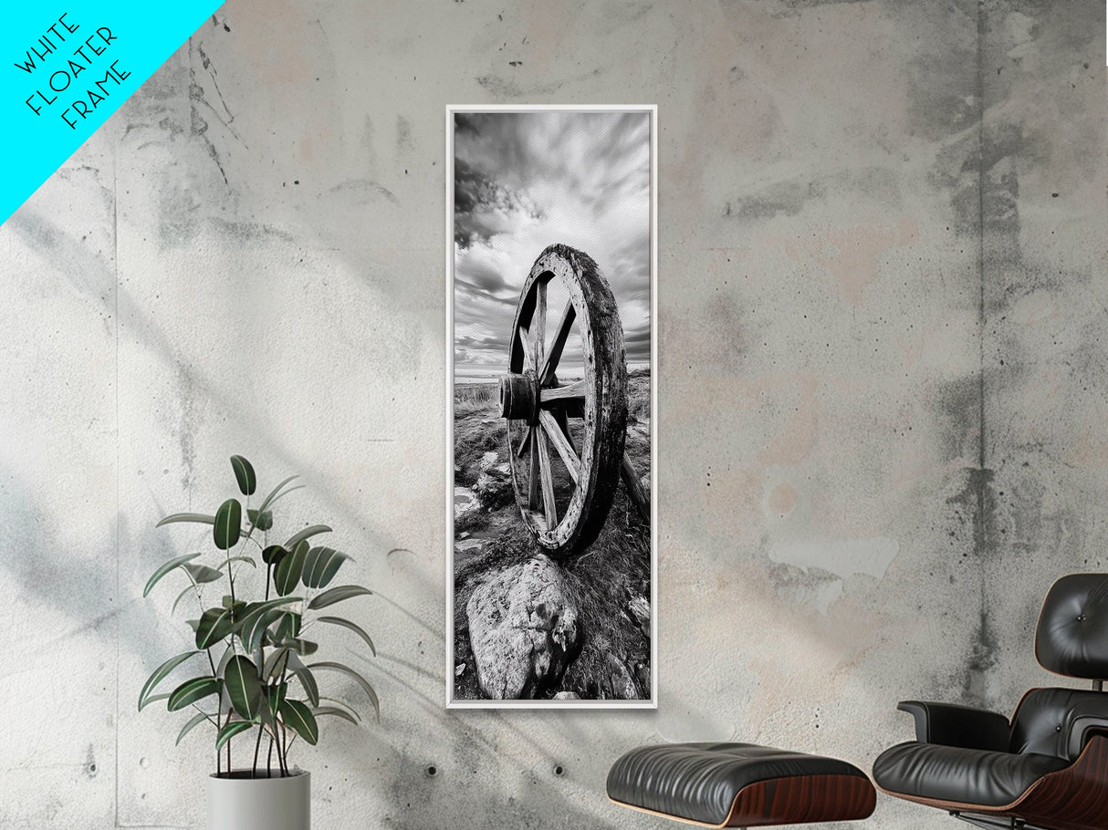 Prairie Wagon Wheel, Antique Rustic Wall Decor, Western Homestead Art, Barnhouse Style Print, Canvas Print, Fall Living Room Art
