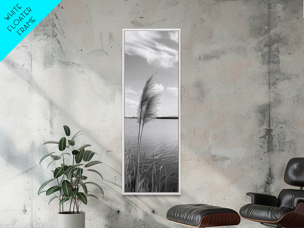 Lakeside Grasses, Windy Waterscape Print, Minimal Nature Art, Calm Landscape Decor, Bathroom or Office Wall Art, Canvas Print