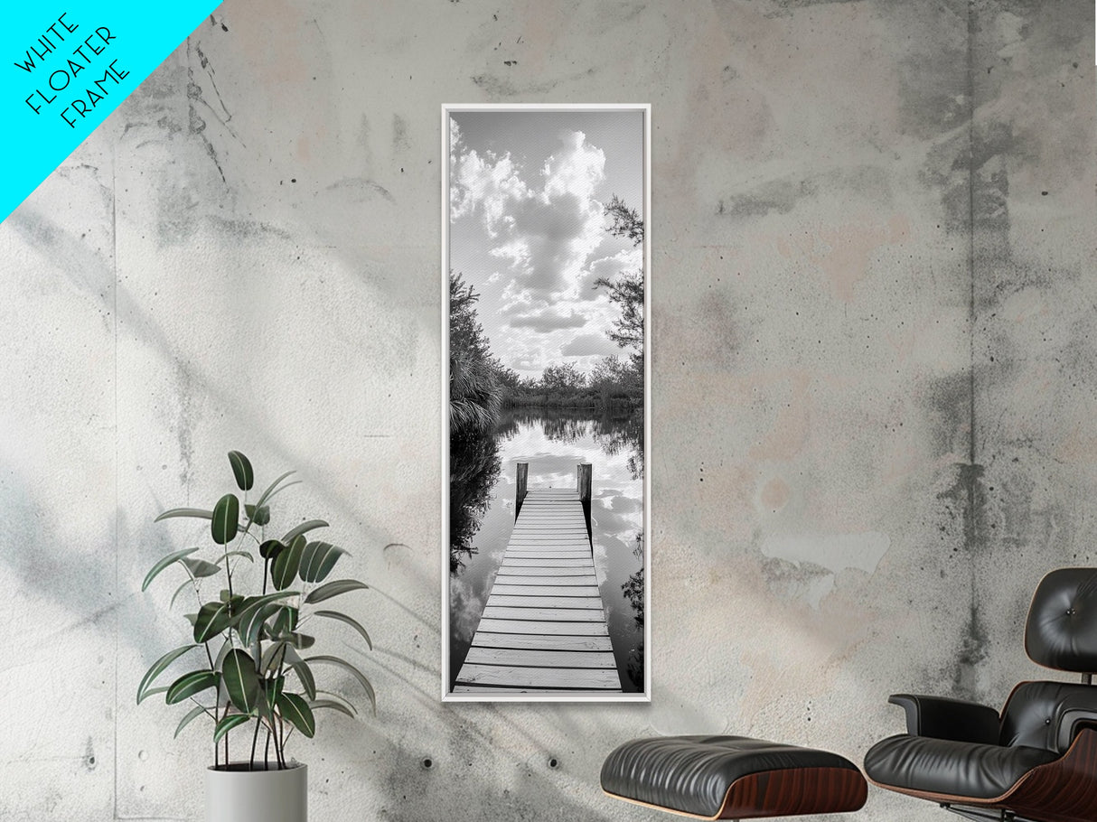 Forest Trail, Ocean View, Moody Trees, Pacific Coast Path, Framed Canvas Print, Cabin Entryway Art, Rustic Adventure Wall Decor