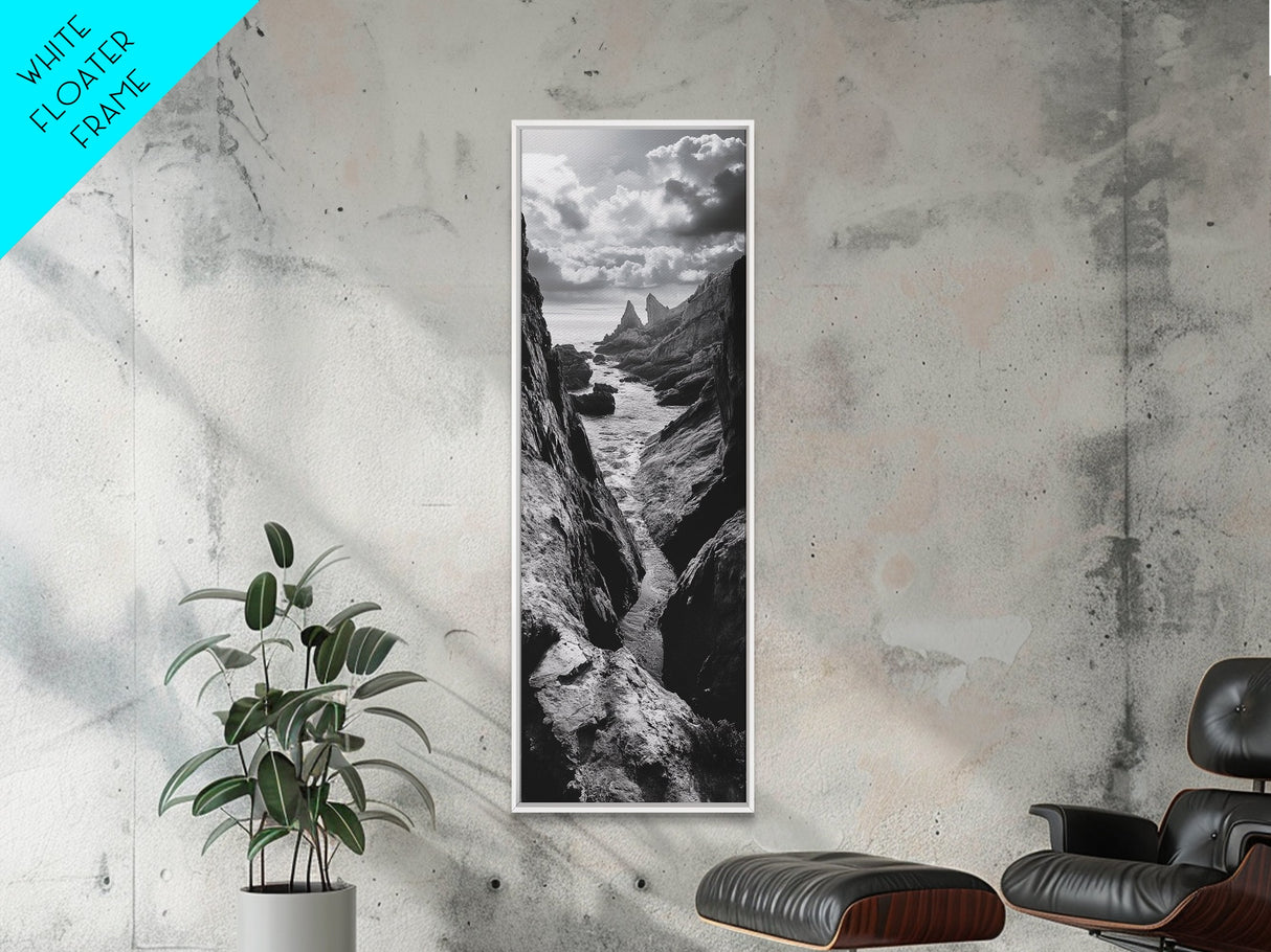 Coastal Cliffs, Ocean Channel, Dramatic Sky, Framed Canvas Print, Bold Nature Photography, Office Wall Art, Adventure Seaside Decor