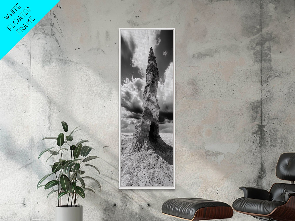 Stone Tower, Moody Sky, Dramatic Desert, Earth Element, Spiritual Journey, Canvas Print, Meditation Room Decor, Minimalist Earth Art