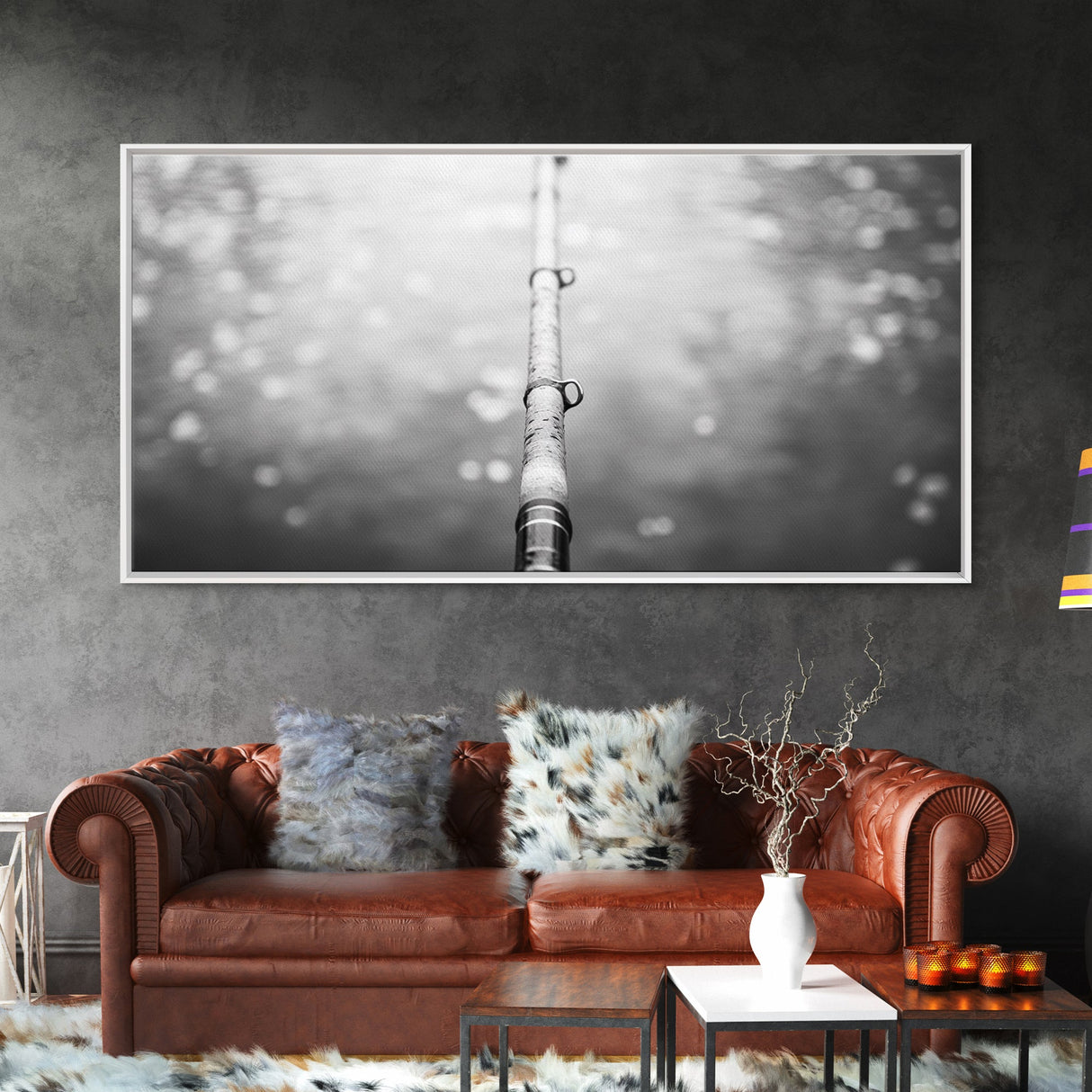 Fishing Pole, Water Focus, Tranquil Reflections, Minimalist Angler Art, Canvas Print, Cabin Wall Art, Lakehouse Decor