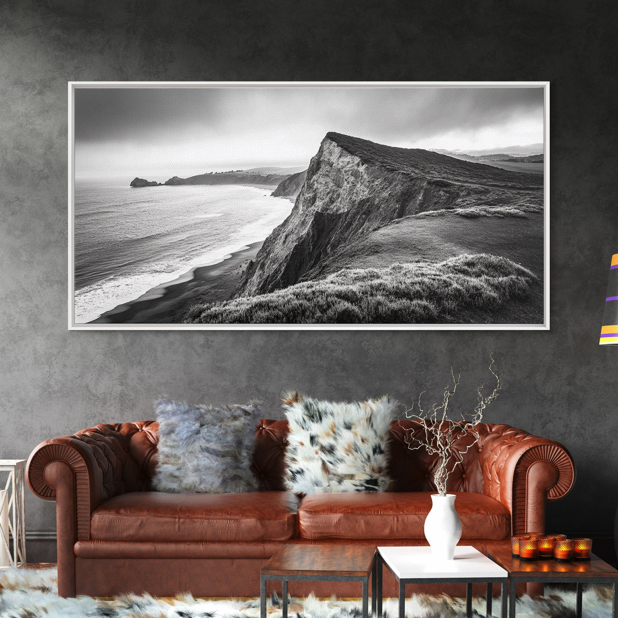 Cliffside Shoreline, Coastal Landscape Art, Ocean Horizon Scene, Canvas Print, Living Room Wall Art, Modern Seaside Minimalist Decor