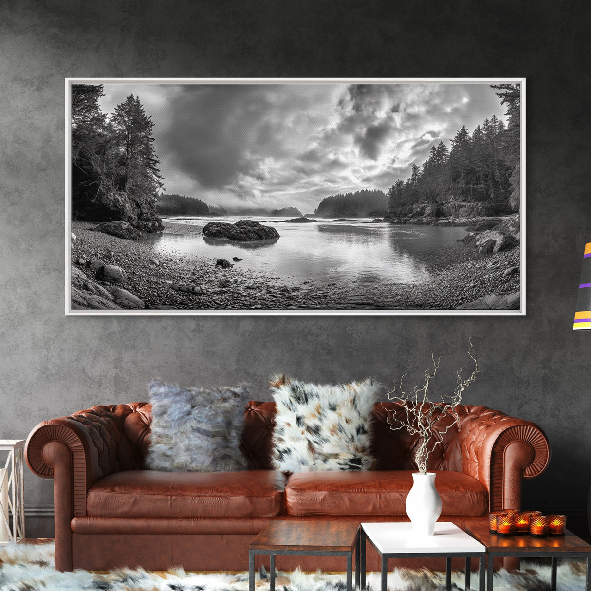 Misty Forest, Coastal Wilderness, Moody Landscape, Nature Escape, Framed Canvas Print, Cabin Decor, Autumn Wall Art, Woodland Aesthetic