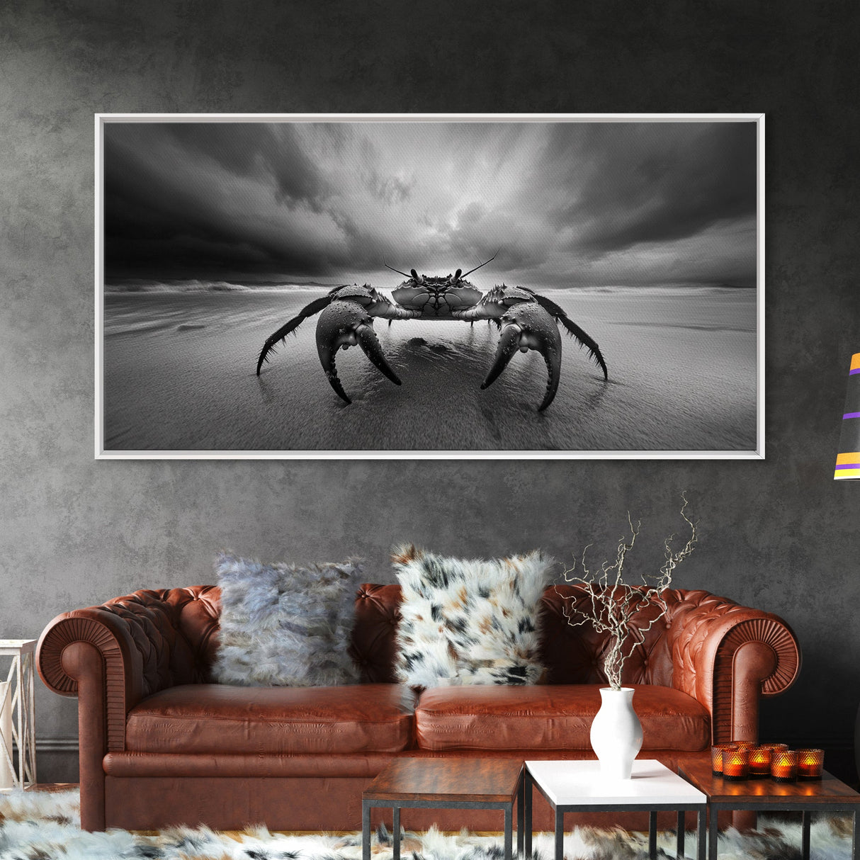 Fierce Crab, Coastal Storm, Ocean Mood, Dramatic Shore, Framed Canvas Print, Bathroom Wall Art, Beach House Decor, Marine Photography