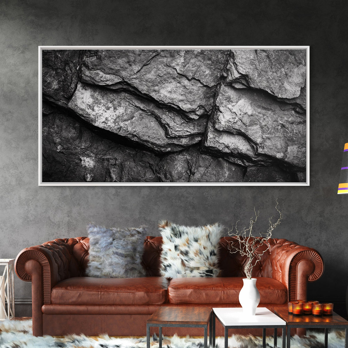 Stone Texture Closeup, Abstract Rock Pattern, Black and White Minimalist, Canvas Print, Modern Wall Art, Office Decor, Earthy Tones