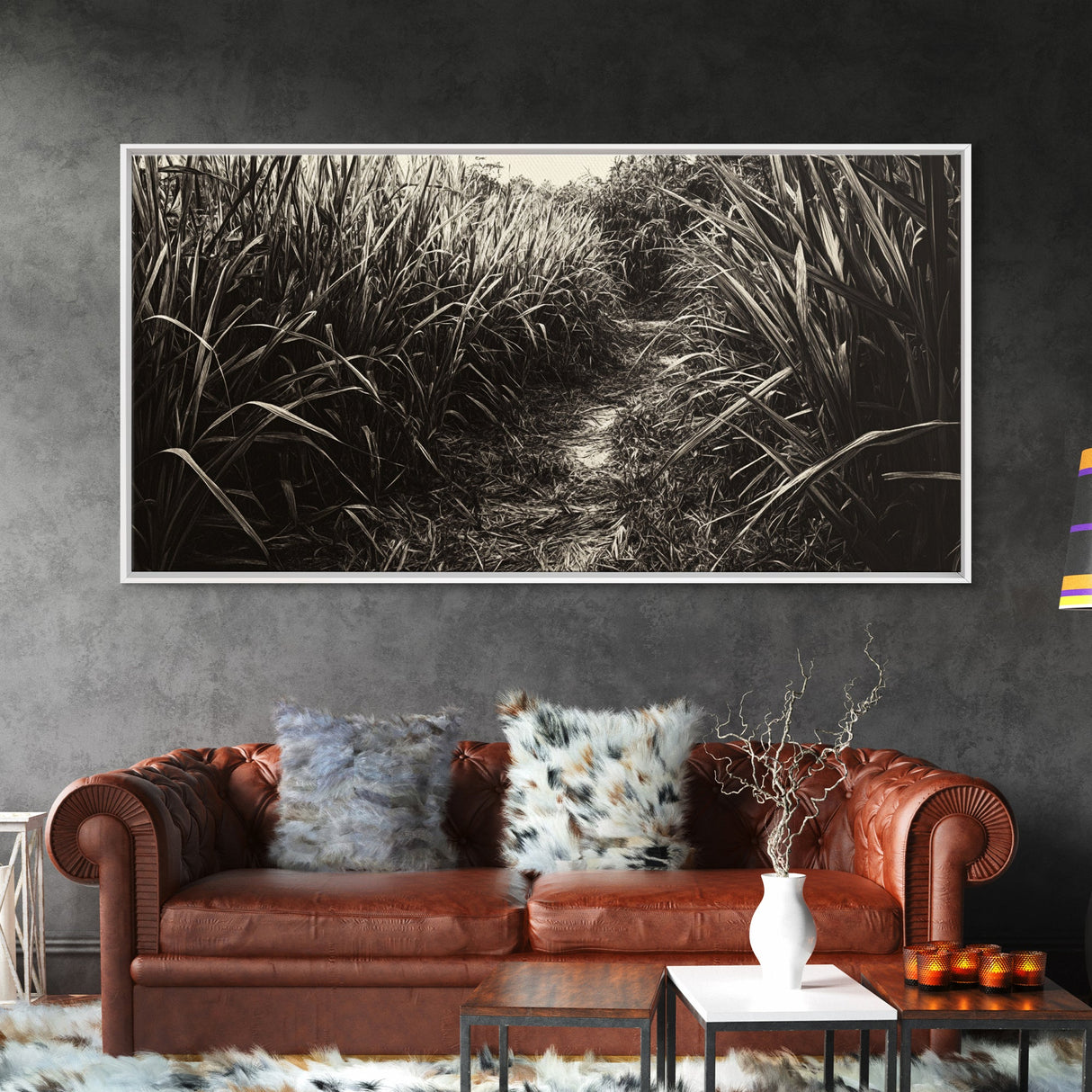 Grassy Trail Path, Earthy Nature Print, Rustic Outdoor Landscape, Wilderness Home Decor, Autumn Hallway Art, Framed Canvas Print