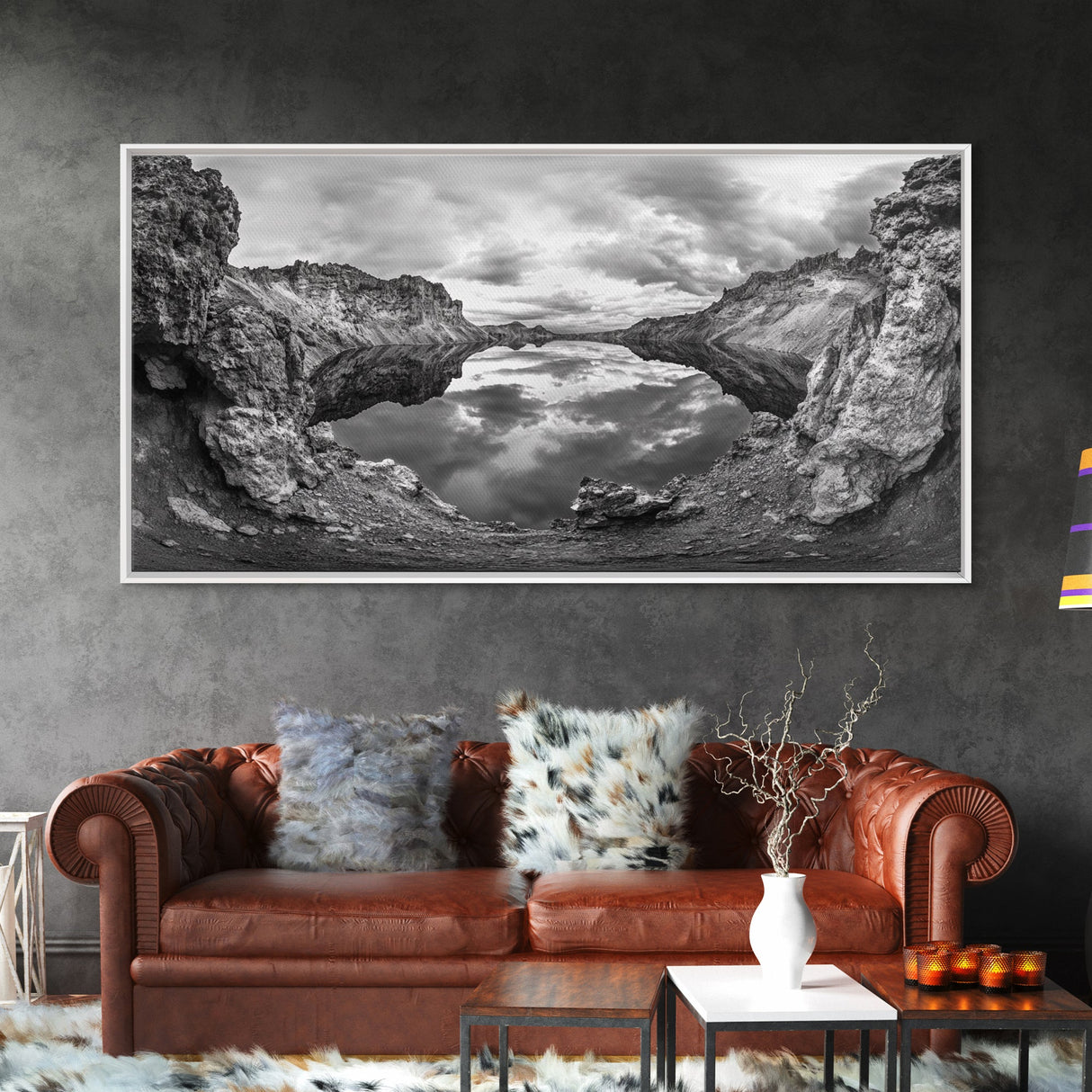 Mountain Lake, Rocky View, Cloud Reflection, Nature Landscape, Canvas Print, Rustic Home Decor, Bedroom Wall Art, Explorer Style