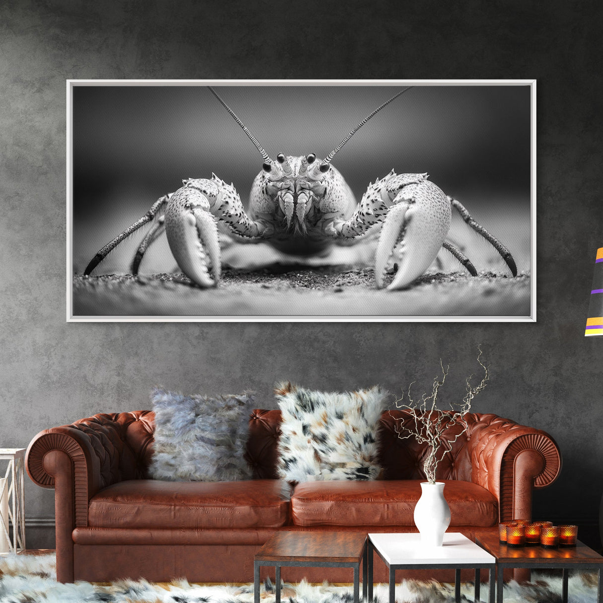 Hermit Crab, Close-Up, Ocean Creature, Monochrome Nature, Framed Canvas Print, Marine Wall Decor, Coastal Kitchen Wall Art, Entryway Accent